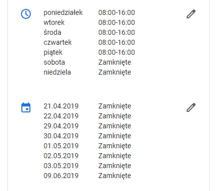 lokalne seo godziny otwarcia firmy