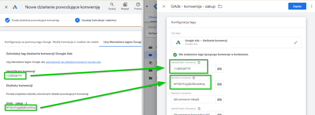identyfikator i etykieta konwersji