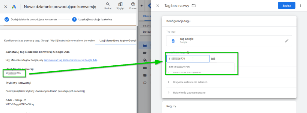 identyfikator konwersji w tagu google