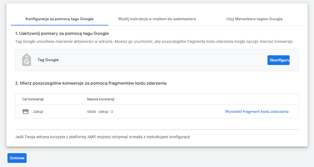 instalacja konwersji przez google tag manager