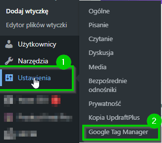 konfiuracja wtyczki GTM4WP w panelu WordPress