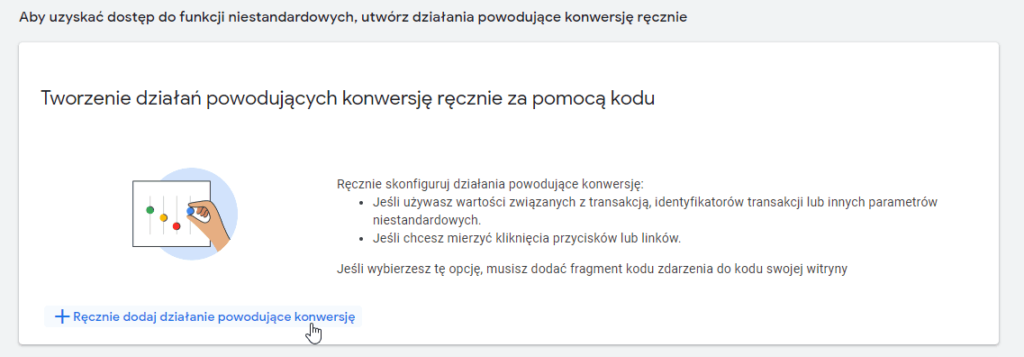 recznie utworz konwersje w google