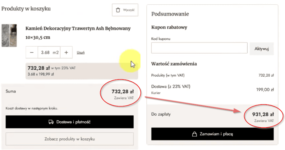 niespodziewanie wyższy koszt wysyłki