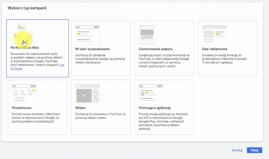 Typ Kampanii - Performance Max typ kampanii - performance max