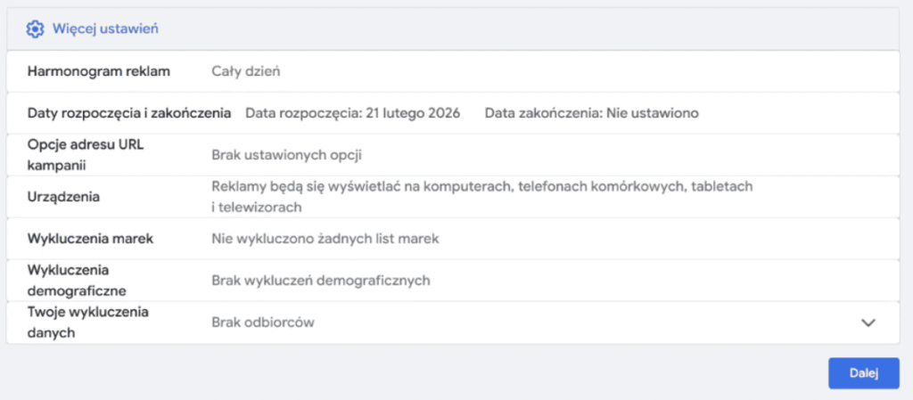 Dodatkowe Ustawienia Kampanii Pmax dodatkowe ustawienia kampanii pmax