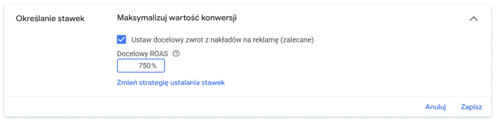 Docelowy Roas W Kampani Pmax docelowy ROAS w kampani pmax